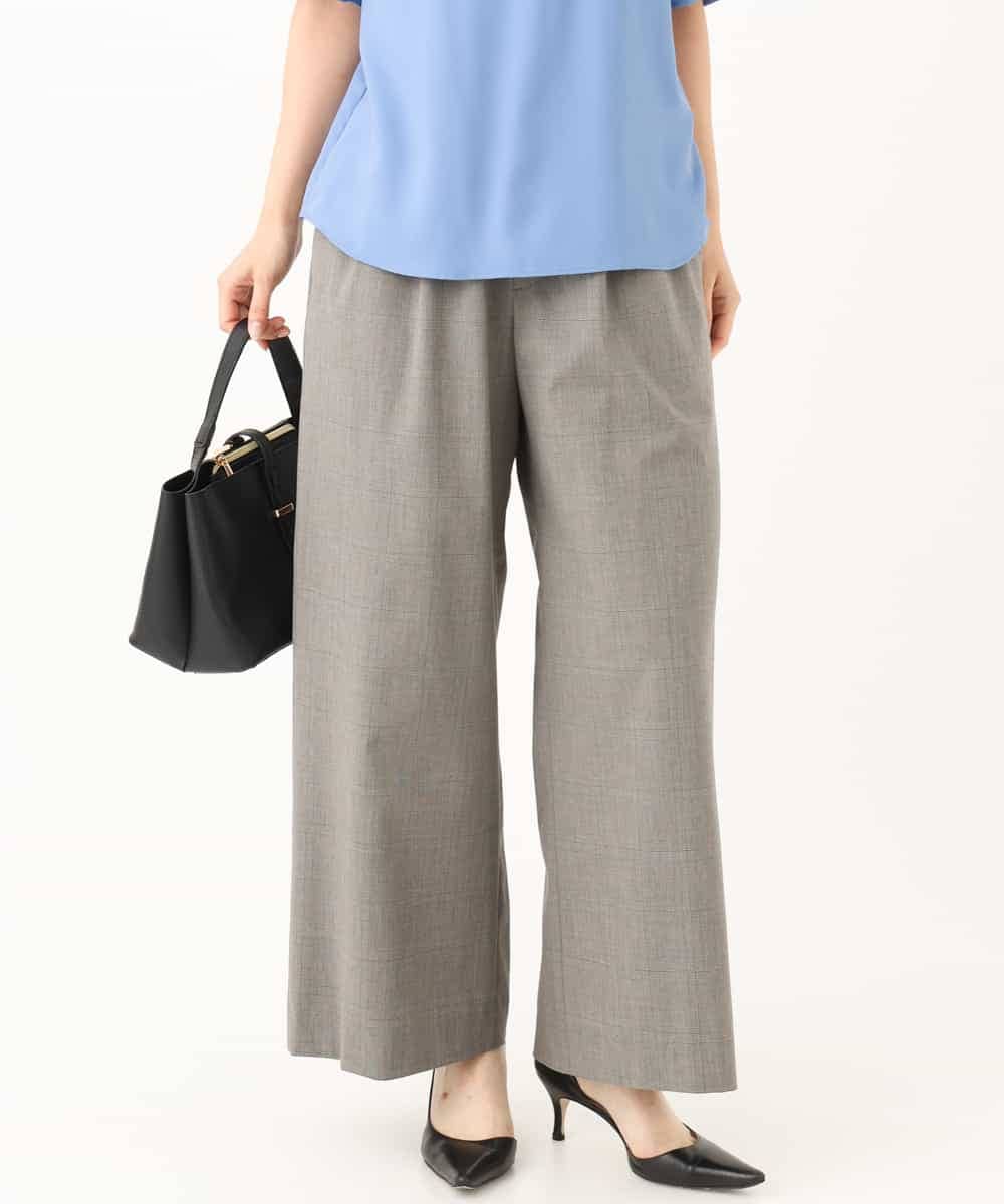 F1LJD34160 MK MICHEL KLEIN(小さいサイズ)(メゾン ドゥ サンク) 【小さいサイズ】[洗える]ストレートワイドパンツ(チェック・無地) グレー（チェック）