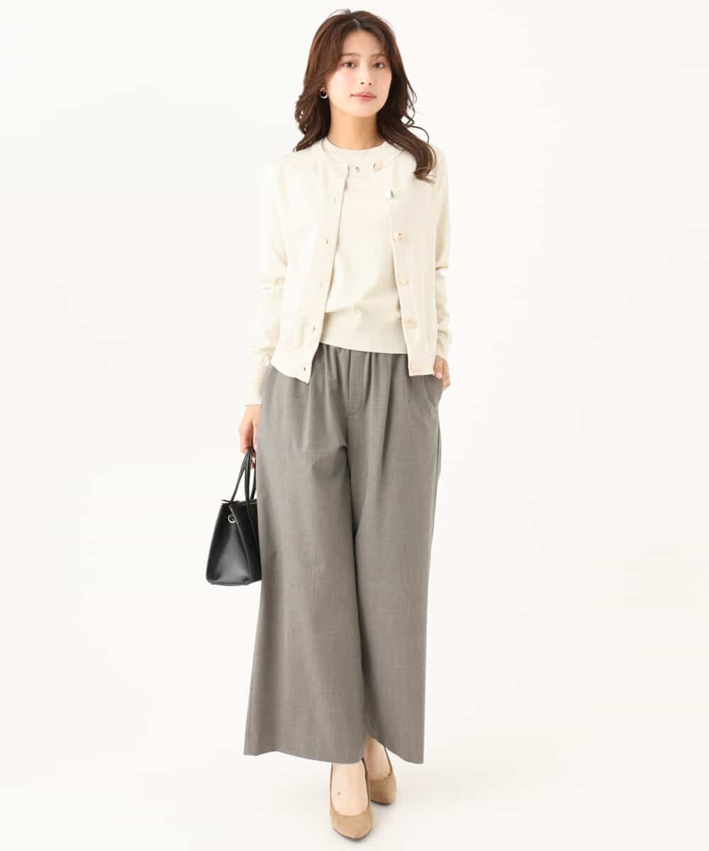 F1LJD34160 MK MICHEL KLEIN(小さいサイズ)(メゾン ドゥ サンク) 【小さいサイズ】[洗える]ストレートワイドパンツ(チェック・無地) グレー（チェック）