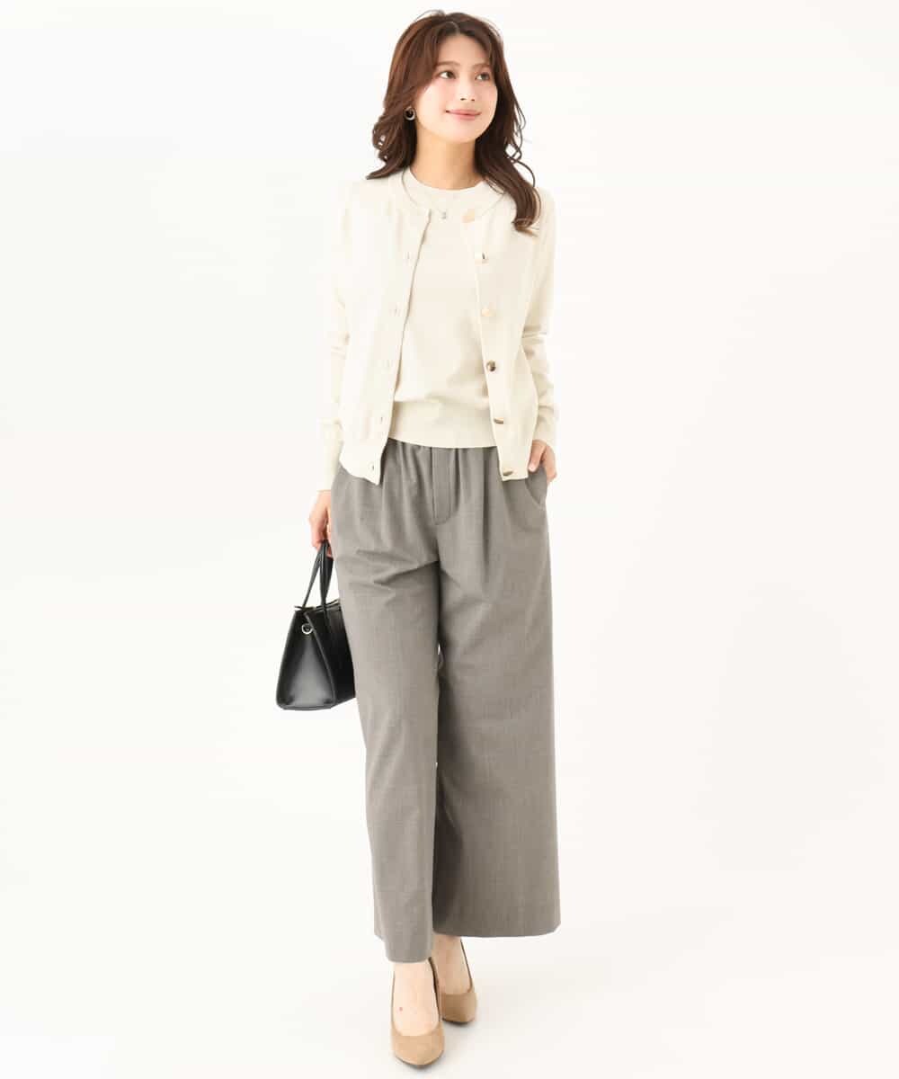 F1LJD34160 MK MICHEL KLEIN(小さいサイズ)(メゾン ドゥ サンク) 【小さいサイズ】[洗える]ストレートワイドパンツ(チェック・無地) グレー（チェック）