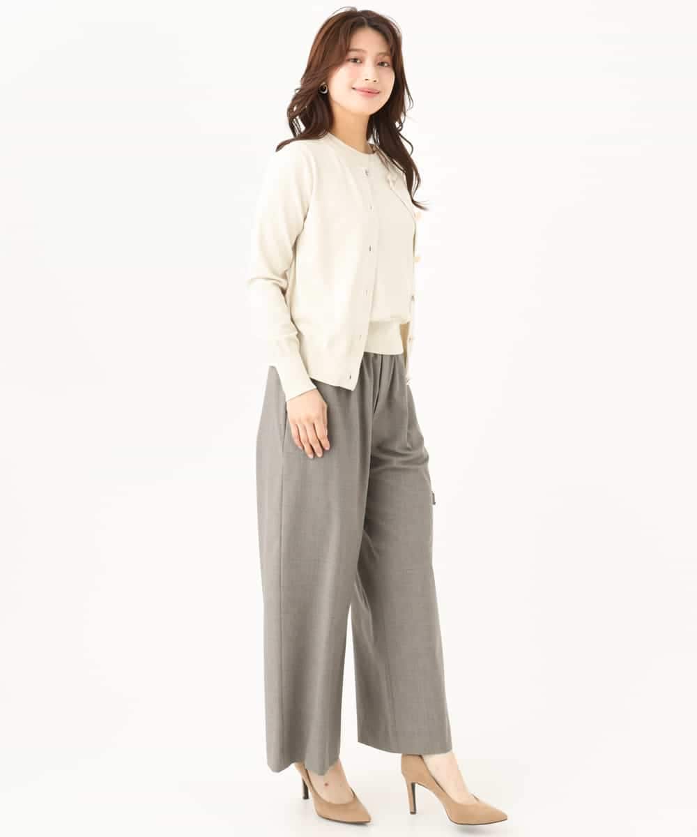 F1LJD34160 MK MICHEL KLEIN(小さいサイズ)(メゾン ドゥ サンク) 【小さいサイズ】[洗える]ストレートワイドパンツ(チェック・無地) グレー（チェック）