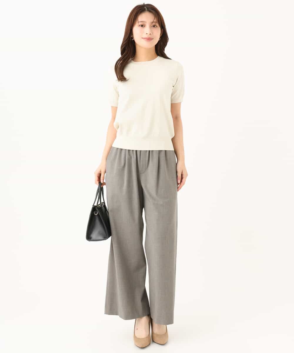 F1LJD34160 MK MICHEL KLEIN(小さいサイズ)(メゾン ドゥ サンク) 【小さいサイズ】[洗える]ストレートワイドパンツ(チェック・無地) グレー（チェック）