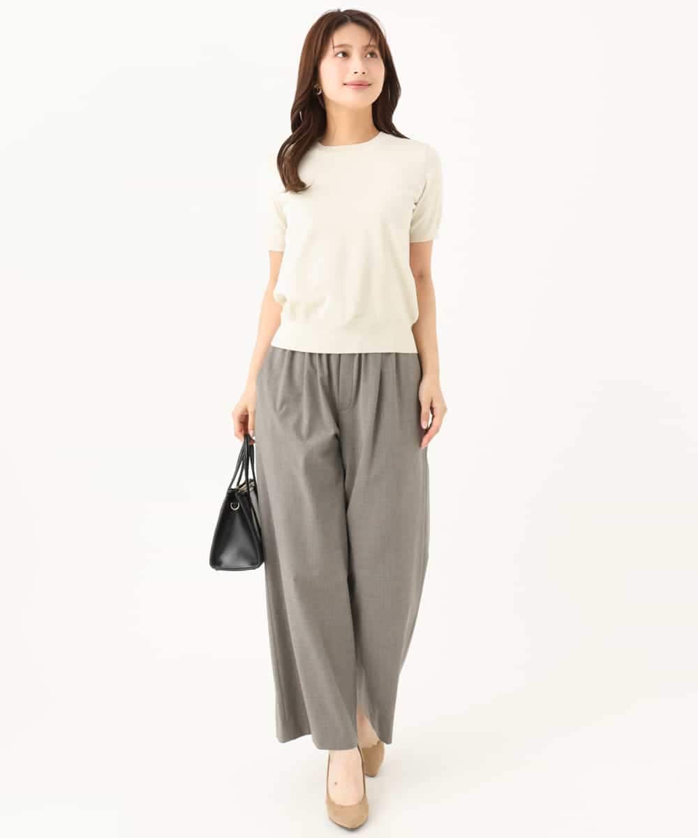 F1LJD34160 MK MICHEL KLEIN(小さいサイズ)(メゾン ドゥ サンク) 【小さいサイズ】[洗える]ストレートワイドパンツ(チェック・無地) グレー（チェック）