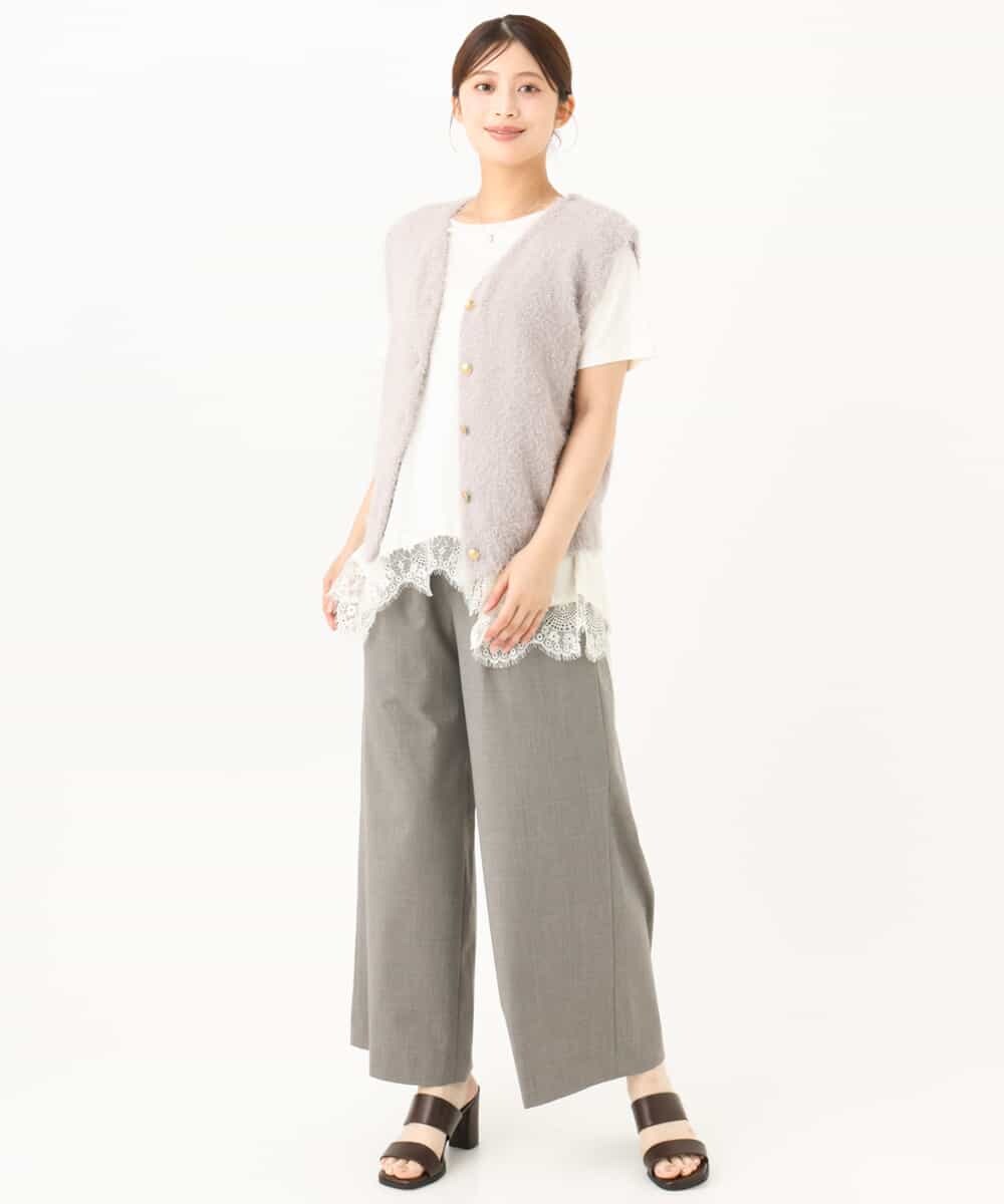 F1LJD34160 MK MICHEL KLEIN(小さいサイズ)(メゾン ドゥ サンク) 【小さいサイズ】[洗える]ストレートワイドパンツ(チェック・無地) グレー（チェック）