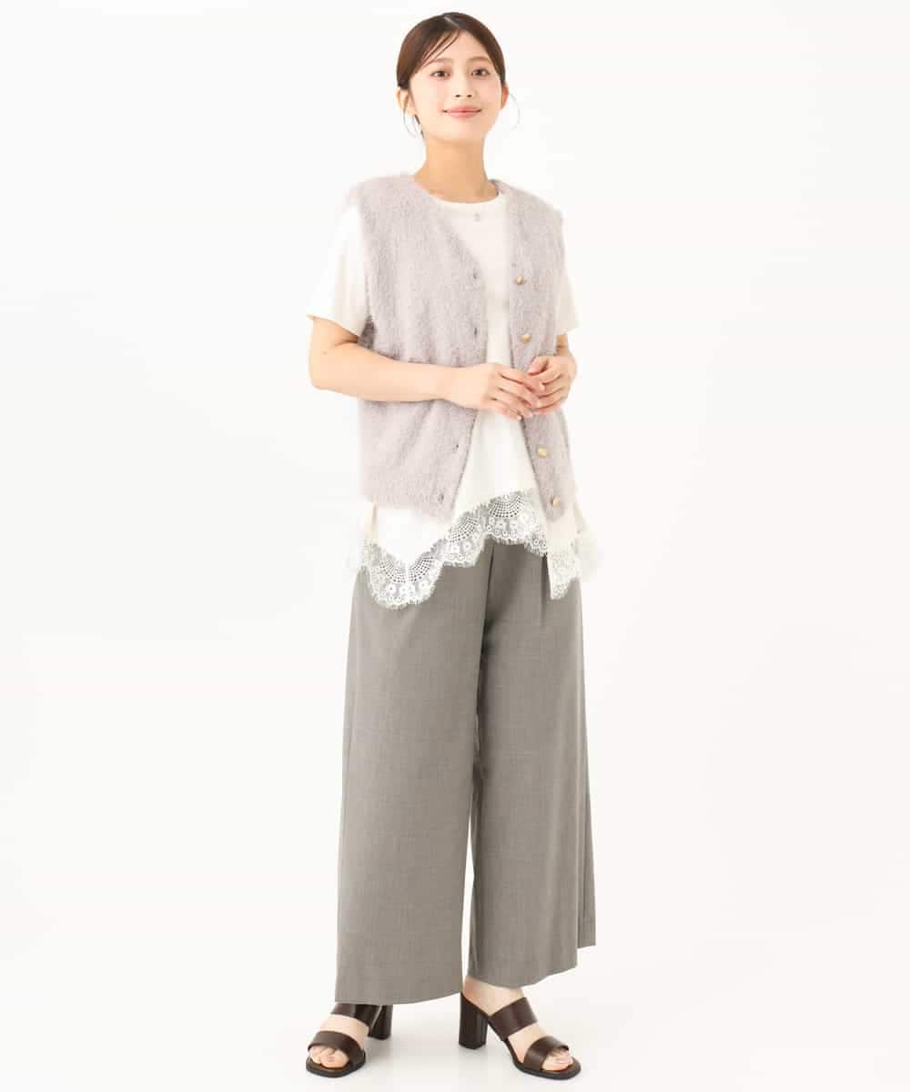 F1LJD34160 MK MICHEL KLEIN(小さいサイズ)(メゾン ドゥ サンク) 【小さいサイズ】[洗える]ストレートワイドパンツ(チェック・無地) グレー（チェック）