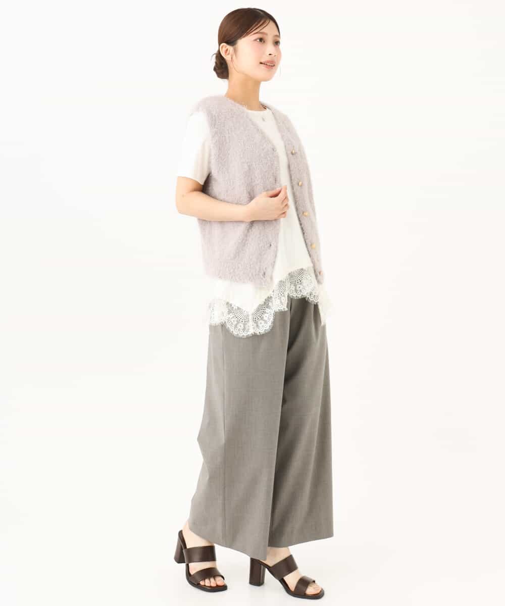 F1LJD34160 MK MICHEL KLEIN(小さいサイズ)(メゾン ドゥ サンク) 【小さいサイズ】[洗える]ストレートワイドパンツ(チェック・無地) グレー（チェック）