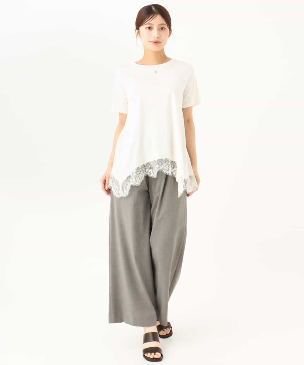 F1LJD34160 MK MICHEL KLEIN(小さいサイズ)(メゾン ドゥ サンク) 【小さいサイズ】[洗える]ストレートワイドパンツ(チェック・無地) グレー（チェック）