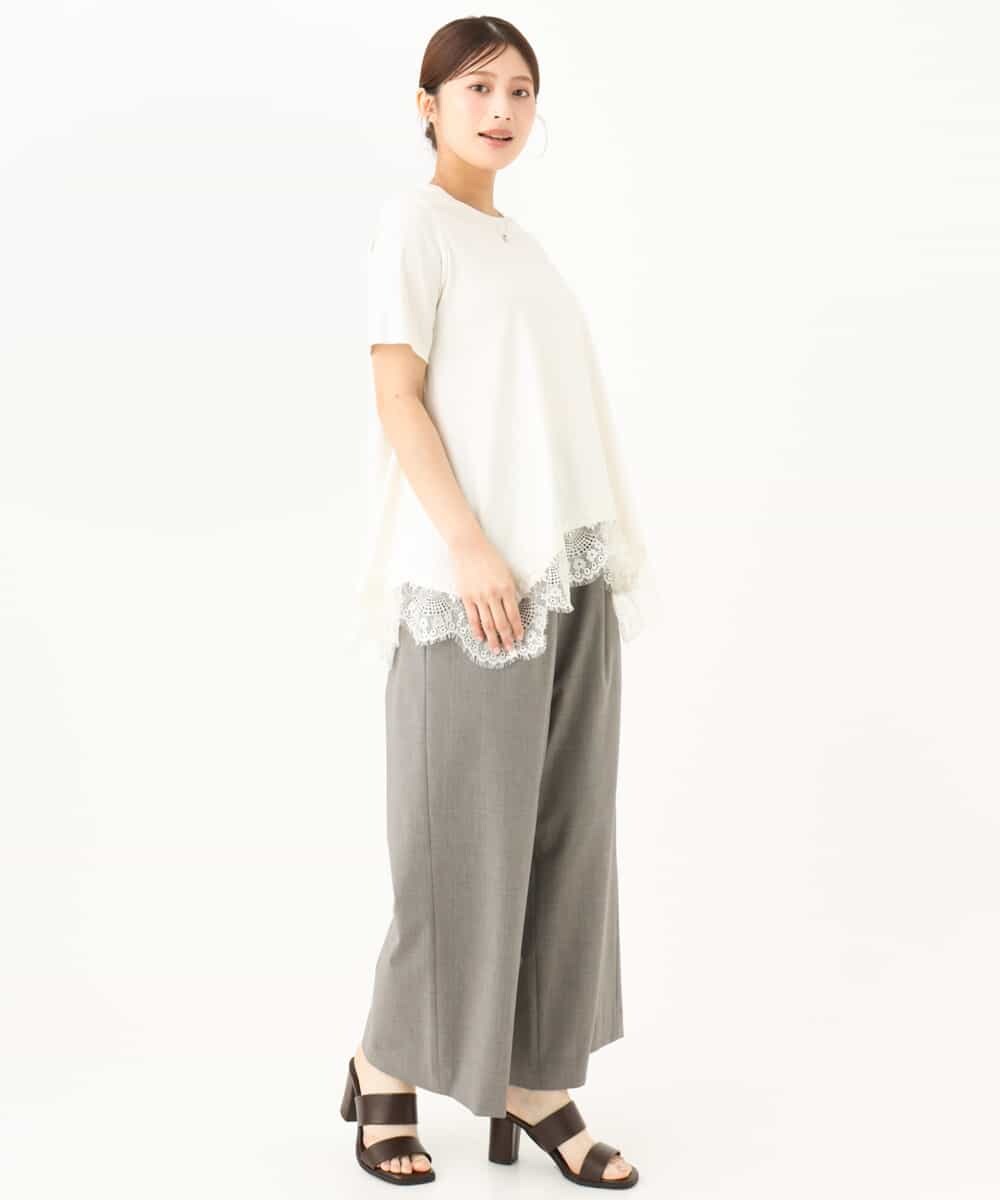 F1LJD34160 MK MICHEL KLEIN(小さいサイズ)(メゾン ドゥ サンク) 【小さいサイズ】[洗える]ストレートワイドパンツ(チェック・無地) グレー（チェック）