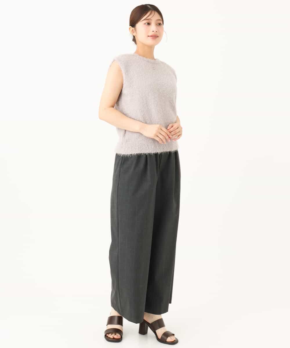 F1LJD34160 MK MICHEL KLEIN(小さいサイズ)(メゾン ドゥ サンク) 【小さいサイズ】[洗える]ストレートワイドパンツ(チェック・無地) グレー（チェック）