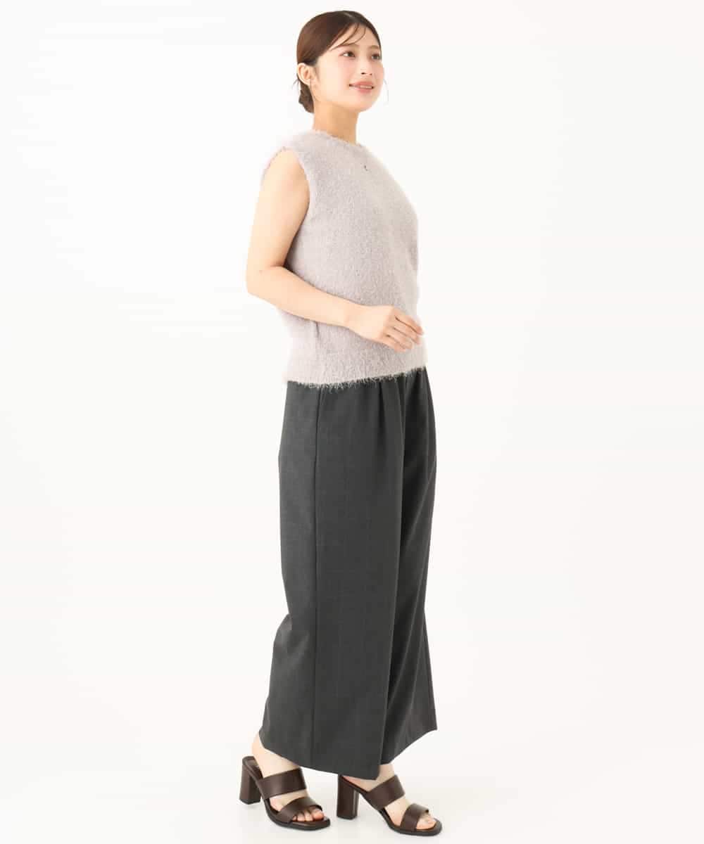 F1LJD34160 MK MICHEL KLEIN(小さいサイズ)(メゾン ドゥ サンク) 【小さいサイズ】[洗える]ストレートワイドパンツ(チェック・無地) グレー（チェック）