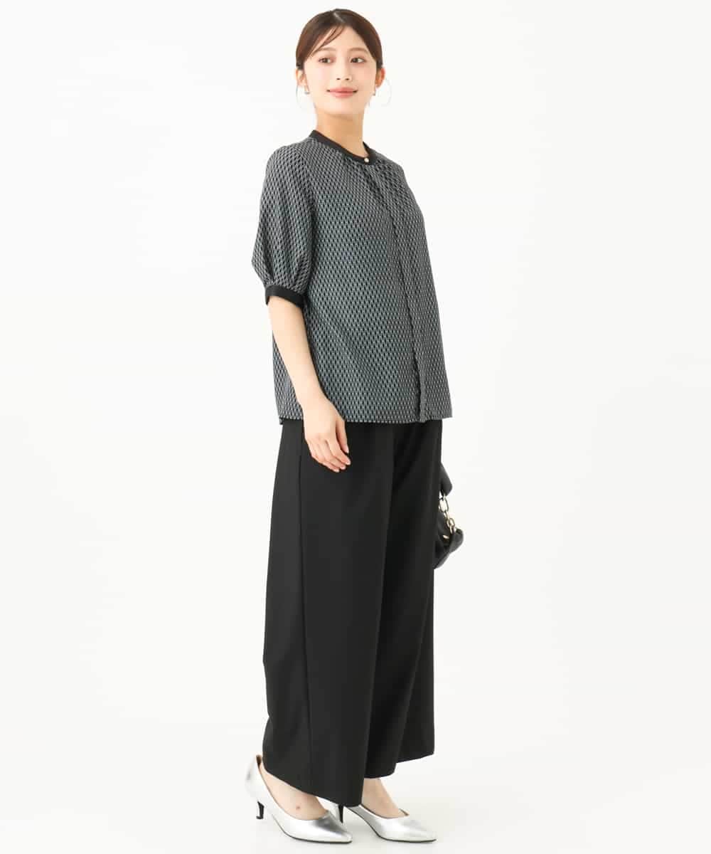F1LJD34160 MK MICHEL KLEIN(小さいサイズ)(メゾン ドゥ サンク) 【小さいサイズ】[洗える]ストレートワイドパンツ(チェック・無地) グレー（チェック）