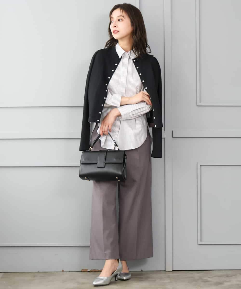 F1LJD45160 MK MICHEL KLEIN(小さいサイズ)(メゾン ドゥ サンク) 【小さいサイズ】[洗える/イージーケア/抗ピリング/ナチュラルストレッチ]ストレートワイドシルエットパンツ（無地） グレー