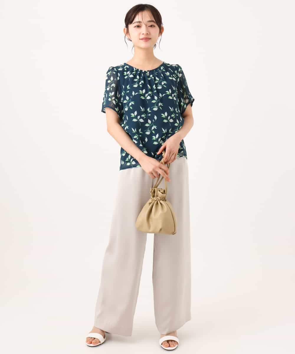 F1LJD71150 MK MICHEL KLEIN(小さいサイズ)(メゾン ドゥ サンク) 【小さいサイズ】[接触冷感/洗える]リラクシーサテンワイドパンツ グレージュ