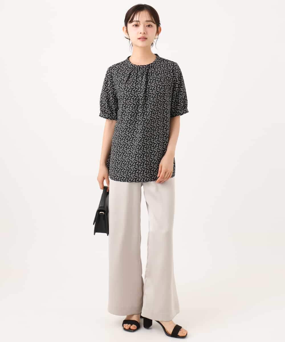 F1LJD71150 MK MICHEL KLEIN(小さいサイズ)(メゾン ドゥ サンク) 【小さいサイズ】[接触冷感/洗える]リラクシーサテンワイドパンツ グレージュ