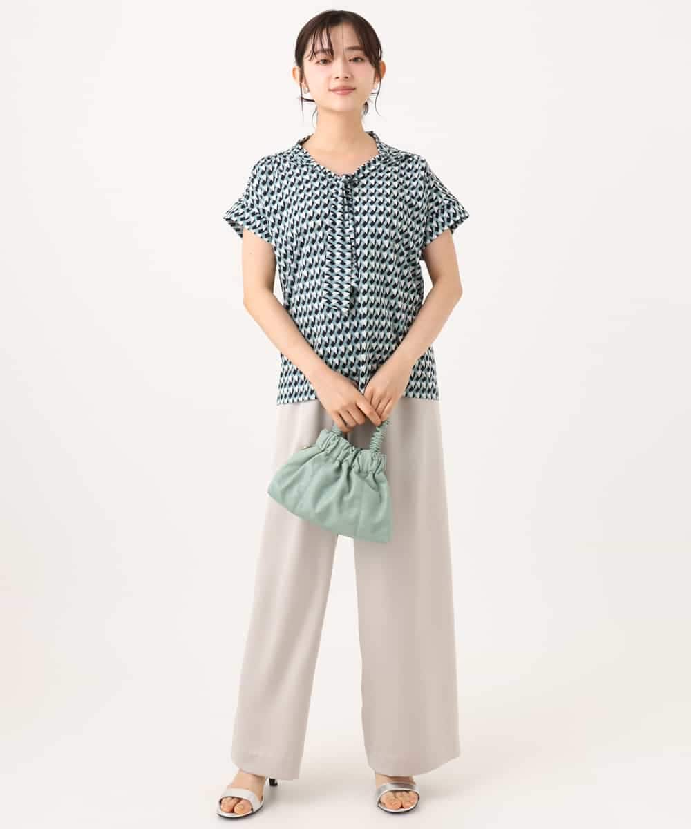 F1LJD71150 MK MICHEL KLEIN(小さいサイズ)(メゾン ドゥ サンク) 【小さいサイズ】[接触冷感/洗える]リラクシーサテンワイドパンツ グレージュ