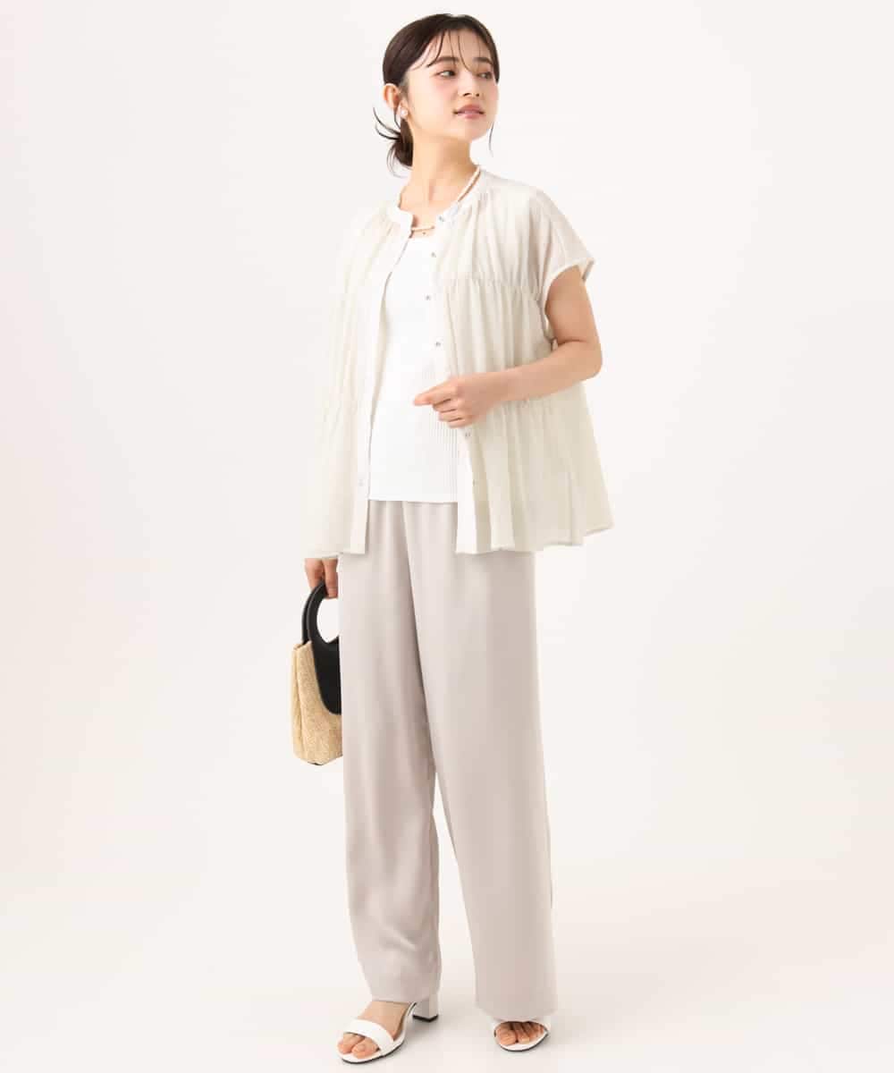 F1LJD71150 MK MICHEL KLEIN(小さいサイズ)(メゾン ドゥ サンク) 【小さいサイズ】[接触冷感/洗える]リラクシーサテンワイドパンツ グレージュ