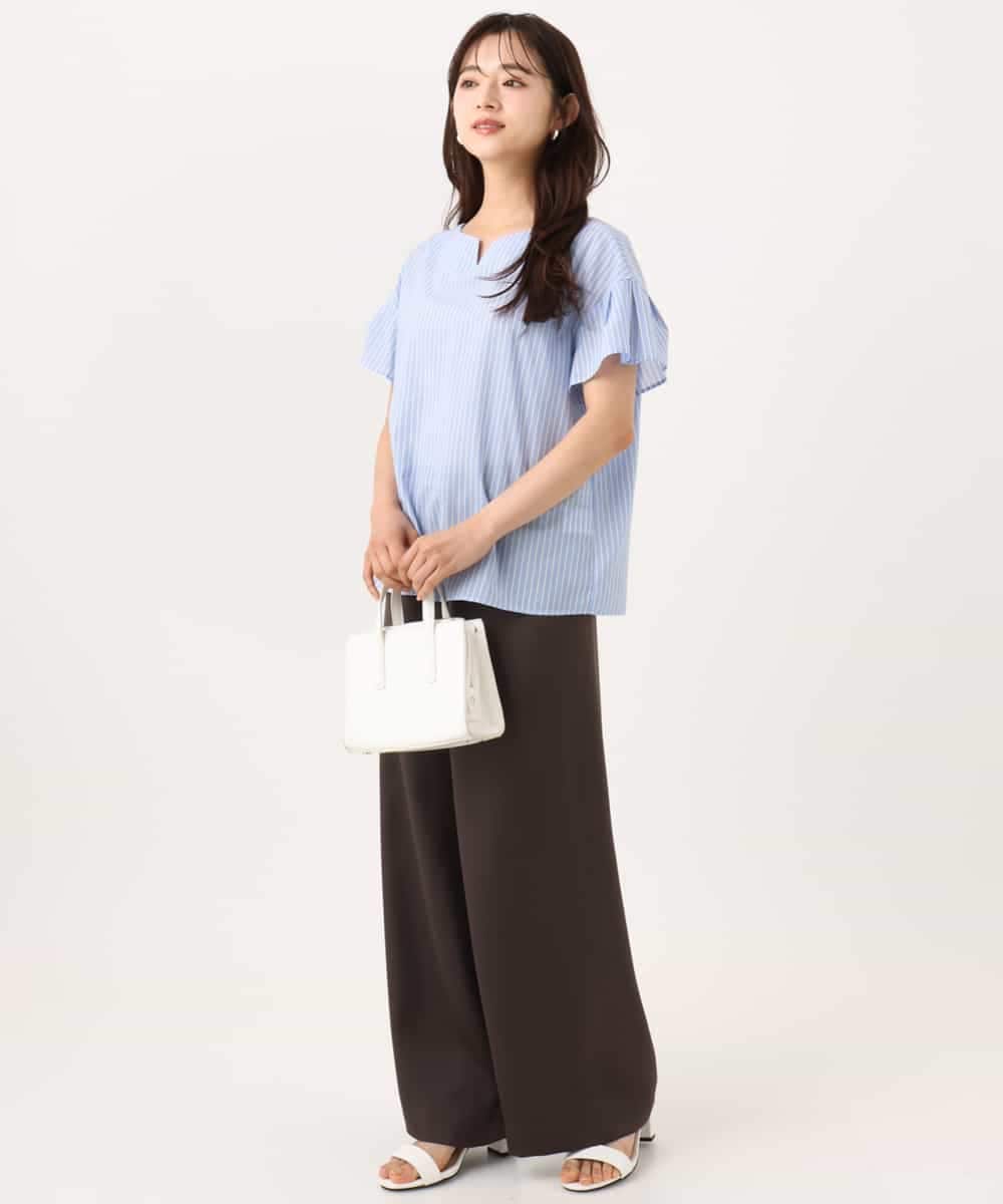 F1LJD71150 MK MICHEL KLEIN(小さいサイズ)(メゾン ドゥ サンク) 【小さいサイズ】[接触冷感/洗える]リラクシーサテンワイドパンツ グレージュ