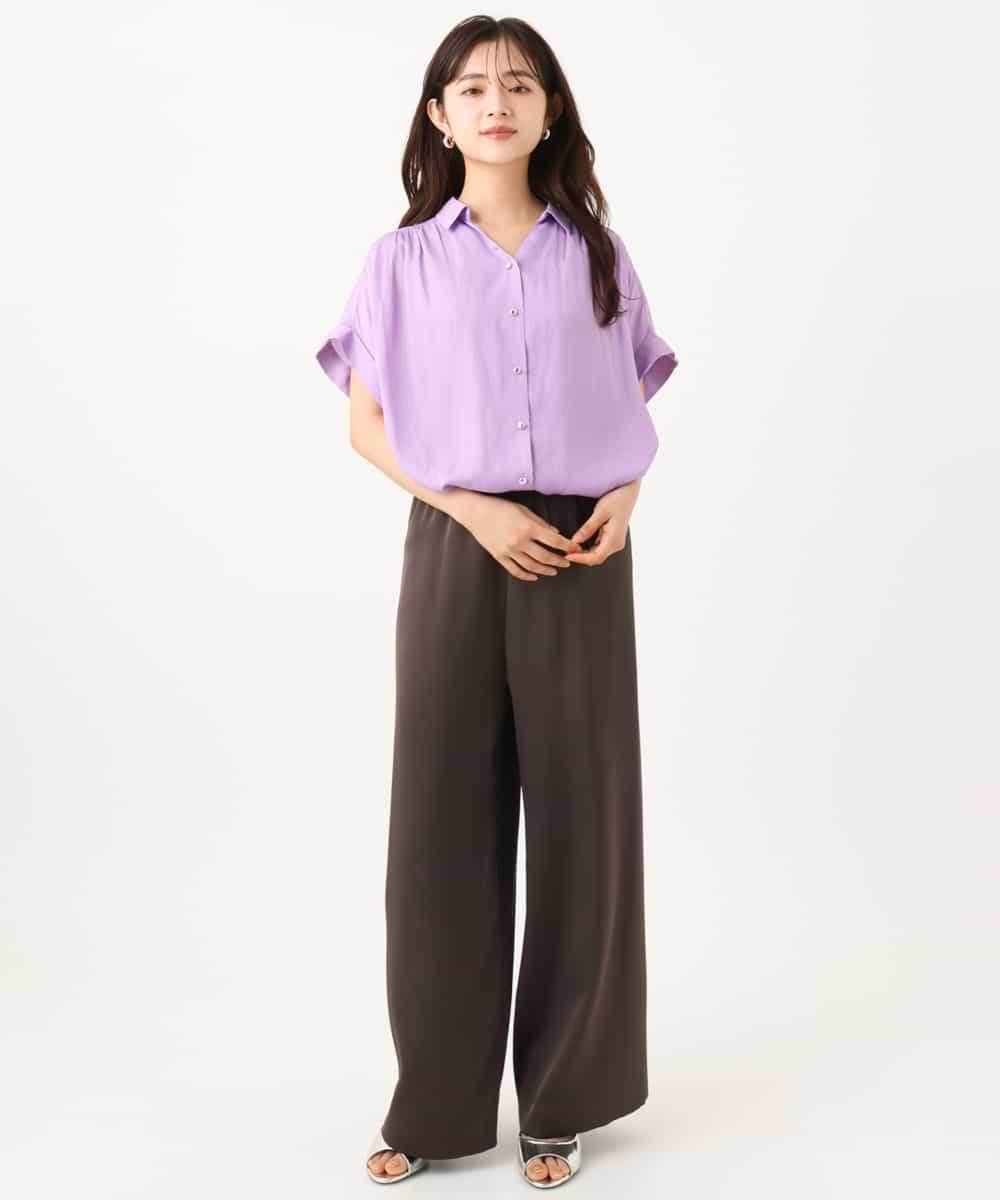 F1LJD71150 MK MICHEL KLEIN(小さいサイズ)(メゾン ドゥ サンク) 【小さいサイズ】[接触冷感/洗える]リラクシーサテンワイドパンツ グレージュ