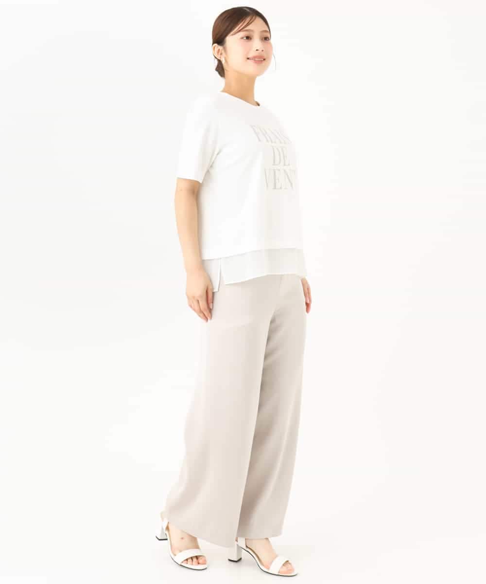 F1LJD71150 MK MICHEL KLEIN(小さいサイズ)(メゾン ドゥ サンク) 【小さいサイズ】[接触冷感/洗える]リラクシーサテンワイドパンツ グレージュ