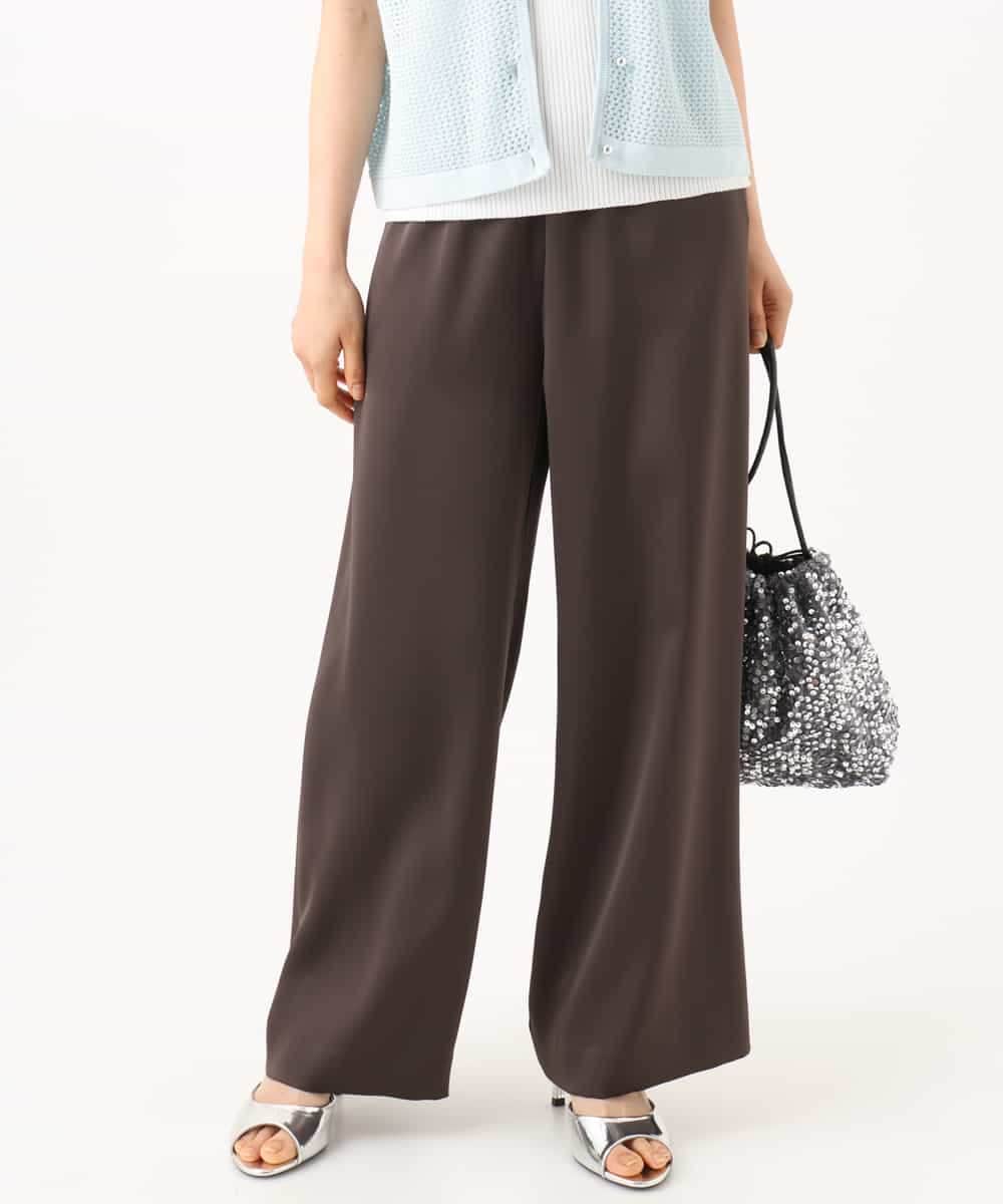 F1LJD71150 MK MICHEL KLEIN(小さいサイズ)(メゾン ドゥ サンク) 【小さいサイズ】[接触冷感/洗える]リラクシーサテンワイドパンツ ブラウン