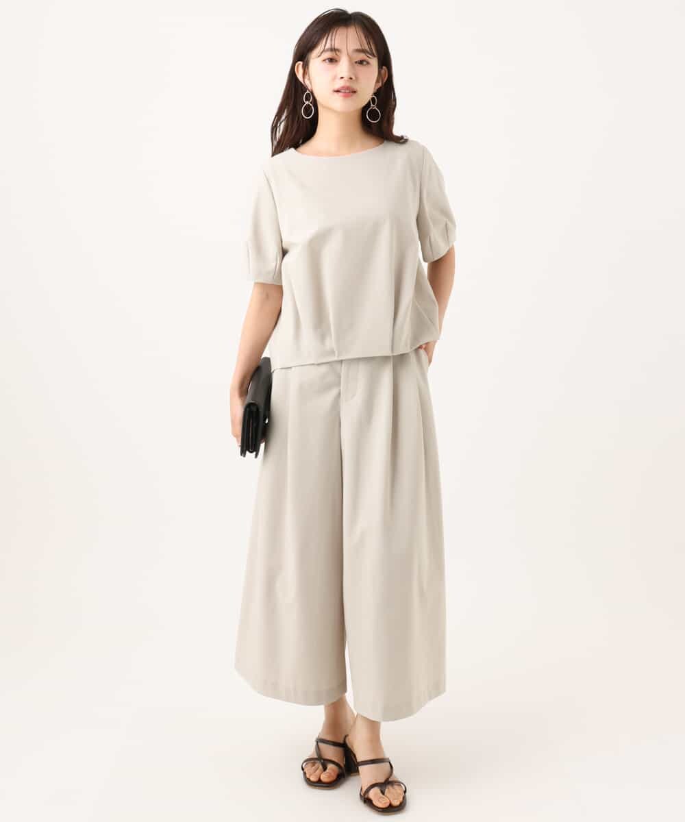F1LJD76170 MK MICHEL KLEIN(小さいサイズ)(メゾン ドゥ サンク) 【小さいサイズ】[瞬美シリーズ/UVカット/接触冷感/速乾/洗濯機で洗える]トリコット ワイドクロップドパンツ ベージュ