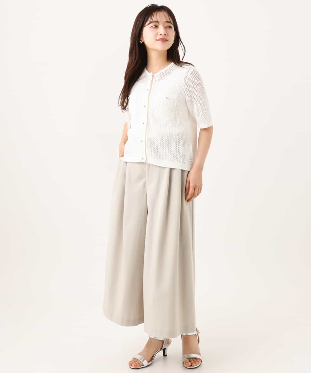 F1LJD76170 MK MICHEL KLEIN(小さいサイズ)(メゾン ドゥ サンク) 【小さいサイズ】[瞬美シリーズ/UVカット/接触冷感/速乾/洗濯機で洗える]トリコット ワイドクロップドパンツ ベージュ
