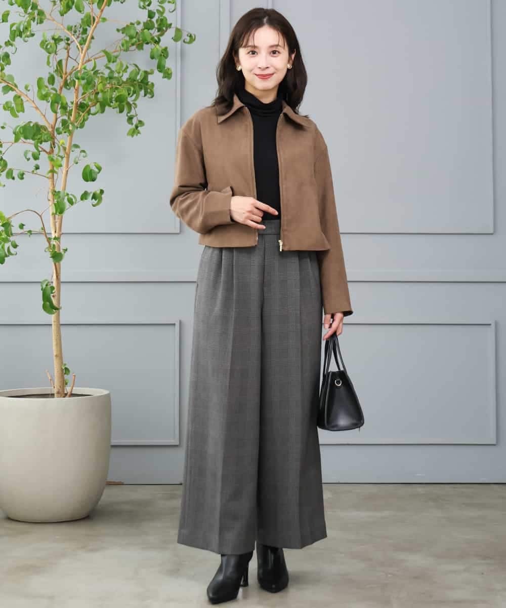 F1LJE45160 MK MICHEL KLEIN(小さいサイズ)(メゾン ドゥ サンク) 【小さいサイズ】[洗える/イージーケア/抗ピリング/ナチュラルストレッチ/ソフトタッチ]ストレートワイドシルエットパンツ（チェック） ダークグレー