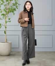 F1LJE45160 MK MICHEL KLEIN(小さいサイズ)(メゾン ドゥ サンク) 【小さいサイズ】[洗える/イージーケア/抗ピリング/ナチュラルストレッチ/ソフトタッチ]ストレートワイドシルエットパンツ（チェック） ダークグレー