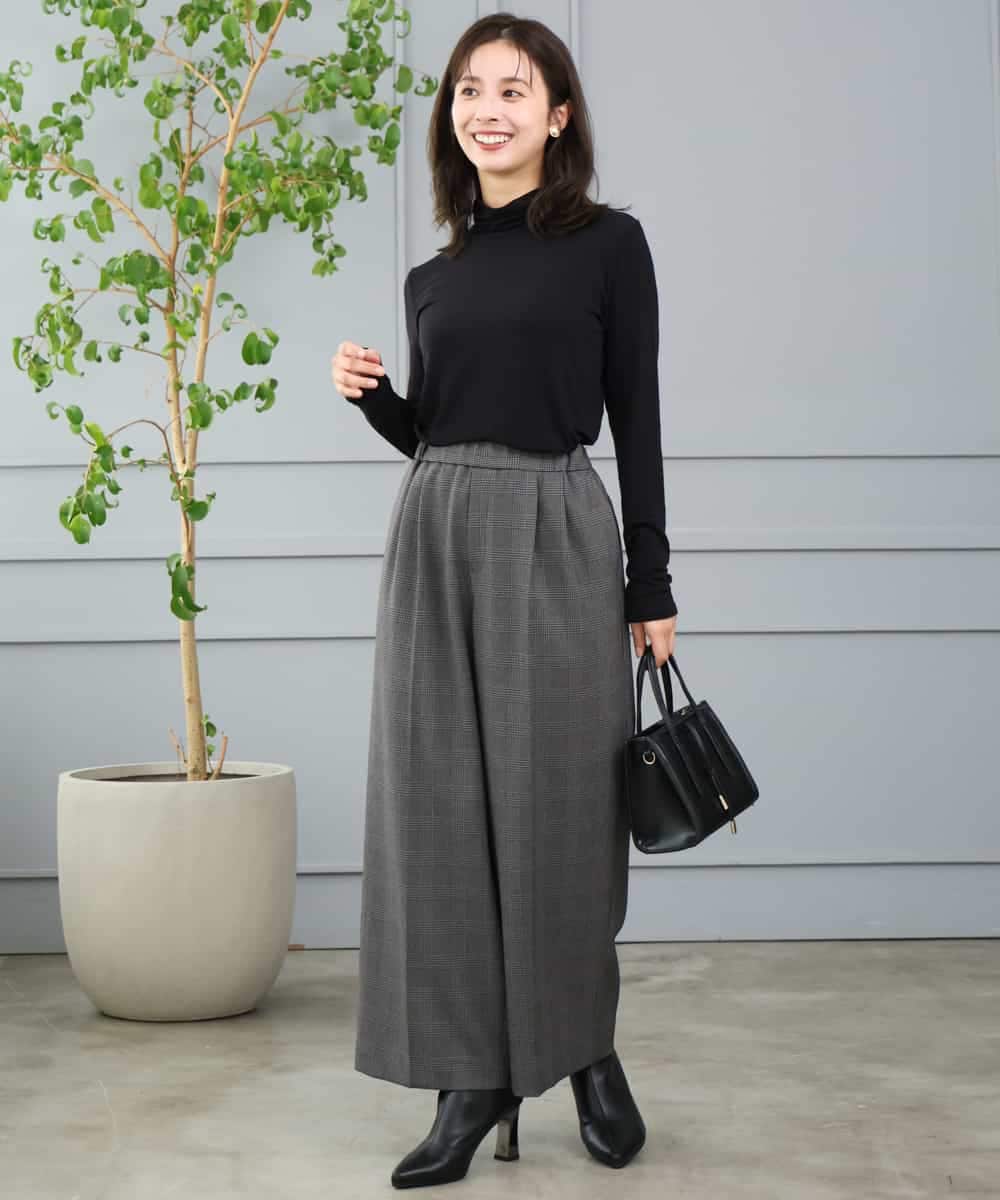 F1LJE45160 MK MICHEL KLEIN(小さいサイズ)(メゾン ドゥ サンク) 【小さいサイズ】[洗える/イージーケア/抗ピリング/ナチュラルストレッチ/ソフトタッチ]ストレートワイドシルエットパンツ（チェック） ダークグレー
