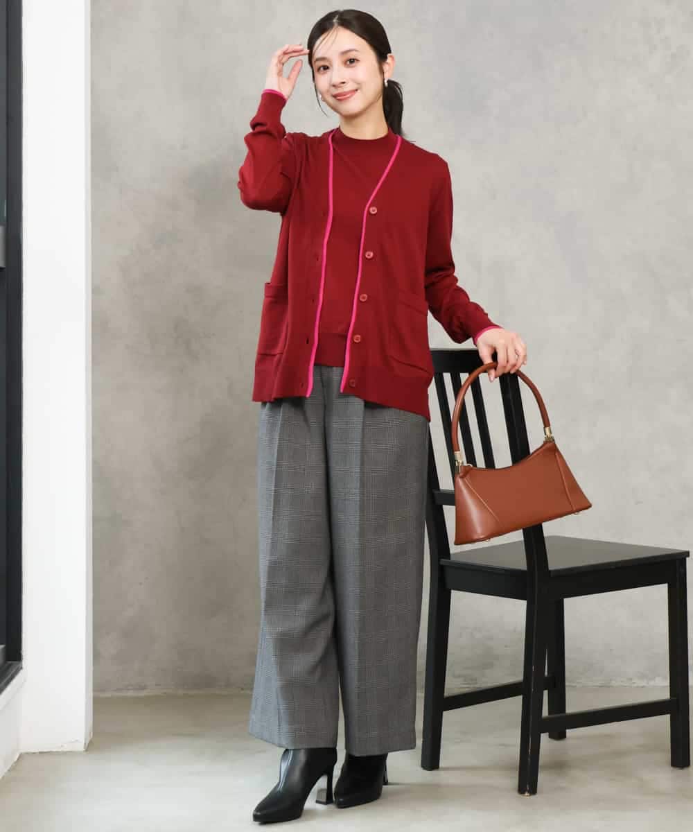 F1LJE45160 MK MICHEL KLEIN(小さいサイズ)(メゾン ドゥ サンク) 【小さいサイズ】[洗える/イージーケア/抗ピリング/ナチュラルストレッチ/ソフトタッチ]ストレートワイドシルエットパンツ（チェック） ダークグレー