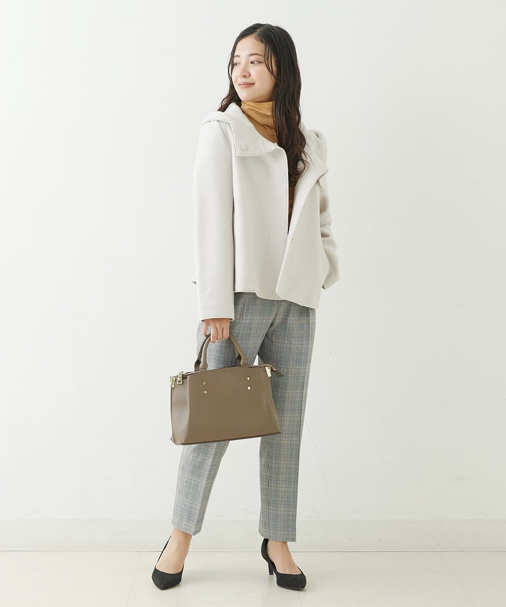 F1LJP36140 MK MICHEL KLEIN(小さいサイズ)(メゾン ドゥ サンク) 【小さいサイズ】裏起毛ベーシックテーパードパンツ（無地・チェック）/Comfortシリーズ/洗える ライトグレー（チェック）