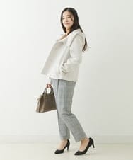 F1LJP36140 MK MICHEL KLEIN(小さいサイズ)(メゾン ドゥ サンク) 【小さいサイズ】裏起毛ベーシックテーパードパンツ（無地・チェック）/Comfortシリーズ/洗える ライトグレー（チェック）
