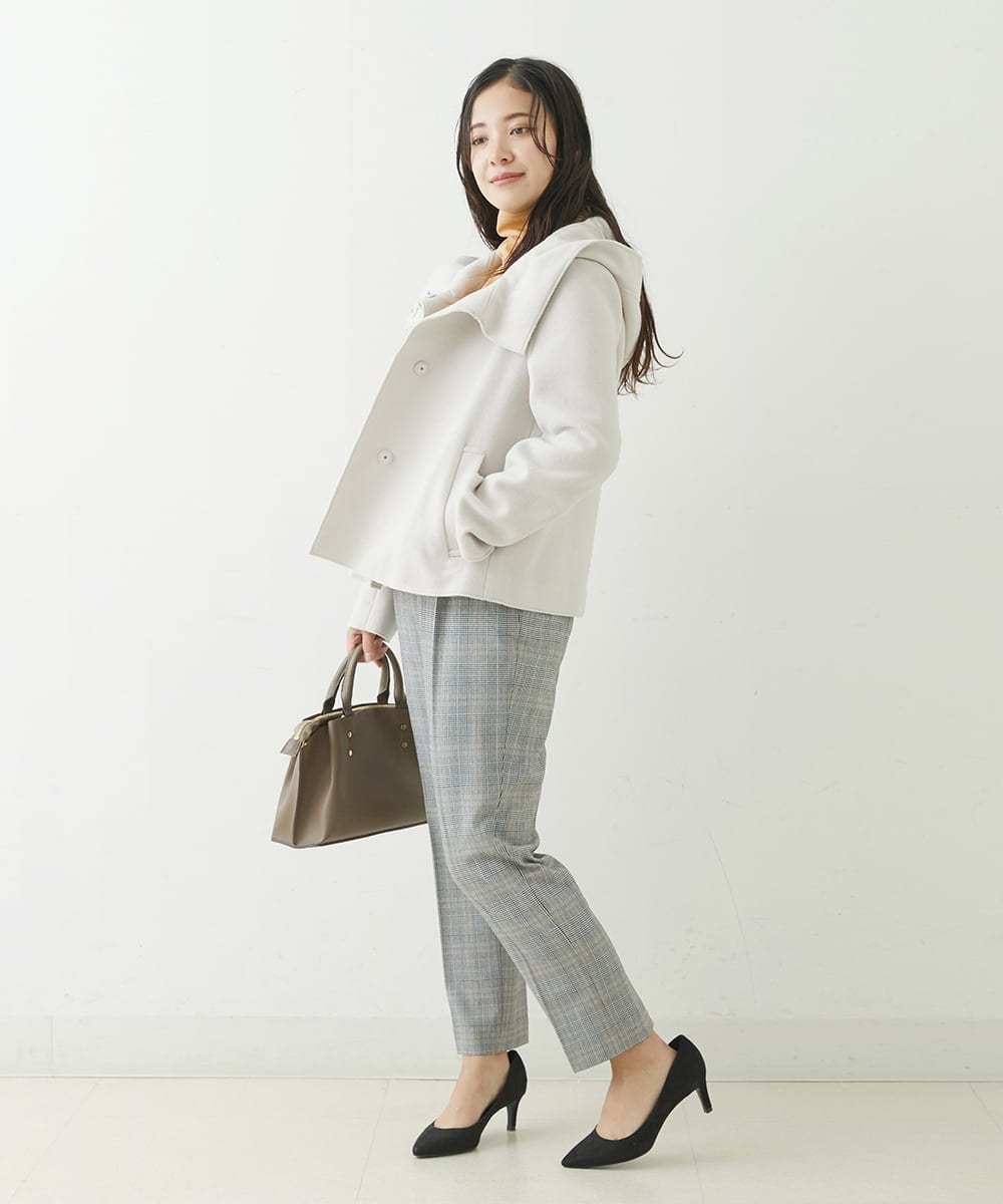 F1LJP36140 MK MICHEL KLEIN(小さいサイズ)(メゾン ドゥ サンク) 【小さいサイズ】裏起毛ベーシックテーパードパンツ（無地・チェック）/Comfortシリーズ/洗える ライトグレー（チェック）