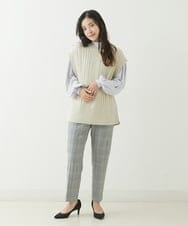 F1LJP36140 MK MICHEL KLEIN(小さいサイズ)(メゾン ドゥ サンク) 【小さいサイズ】裏起毛ベーシックテーパードパンツ（無地・チェック）/Comfortシリーズ/洗える ライトグレー（チェック）