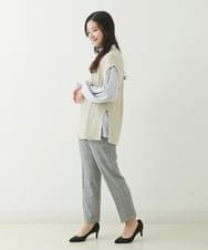 F1LJP36140 MK MICHEL KLEIN(小さいサイズ)(メゾン ドゥ サンク) 【小さいサイズ】裏起毛ベーシックテーパードパンツ（無地・チェック）/Comfortシリーズ/洗える ライトグレー（チェック）