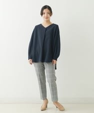 F1LJP36140 MK MICHEL KLEIN(小さいサイズ)(メゾン ドゥ サンク) 【小さいサイズ】裏起毛ベーシックテーパードパンツ（無地・チェック）/Comfortシリーズ/洗える ライトグレー（チェック）