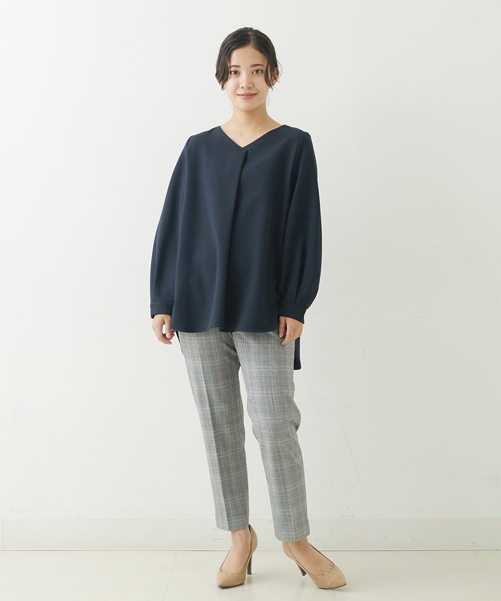 F1LJP36140 MK MICHEL KLEIN(小さいサイズ)(メゾン ドゥ サンク) 【小さいサイズ】裏起毛ベーシックテーパードパンツ（無地・チェック）/Comfortシリーズ/洗える ライトグレー（チェック）