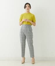 F1LJP36140 MK MICHEL KLEIN(小さいサイズ)(メゾン ドゥ サンク) 【小さいサイズ】裏起毛ベーシックテーパードパンツ（無地・チェック）/Comfortシリーズ/洗える ライトグレー（チェック）