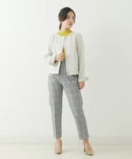 F1LJP36140 MK MICHEL KLEIN(小さいサイズ)(メゾン ドゥ サンク) 【小さいサイズ】裏起毛ベーシックテーパードパンツ（無地・チェック）/Comfortシリーズ/洗える ライトグレー（チェック）