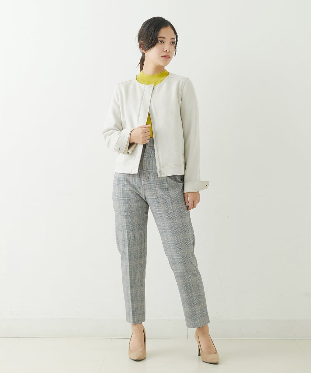 F1LJP36140 MK MICHEL KLEIN(小さいサイズ)(メゾン ドゥ サンク) 【小さいサイズ】裏起毛ベーシックテーパードパンツ（無地・チェック）/Comfortシリーズ/洗える ライトグレー（チェック）