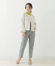 F1LJP36140 MK MICHEL KLEIN(小さいサイズ)(メゾン ドゥ サンク) 【小さいサイズ】裏起毛ベーシックテーパードパンツ（無地・チェック）/Comfortシリーズ/洗える ライトグレー（チェック）