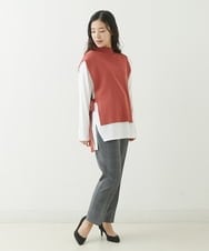 F1LJP36140 MK MICHEL KLEIN(小さいサイズ)(メゾン ドゥ サンク) 【小さいサイズ】裏起毛ベーシックテーパードパンツ（無地・チェック）/Comfortシリーズ/洗える ライトグレー（チェック）