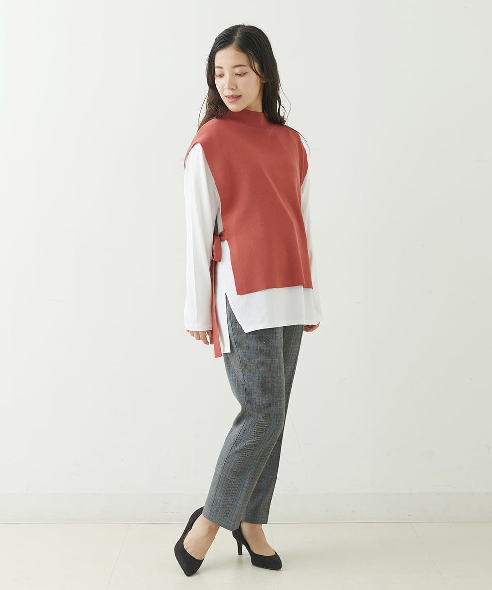F1LJP36140 MK MICHEL KLEIN(小さいサイズ)(メゾン ドゥ サンク) 【小さいサイズ】裏起毛ベーシックテーパードパンツ（無地・チェック）/Comfortシリーズ/洗える ライトグレー（チェック）
