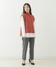 F1LJP36140 MK MICHEL KLEIN(小さいサイズ)(メゾン ドゥ サンク) 【小さいサイズ】裏起毛ベーシックテーパードパンツ（無地・チェック）/Comfortシリーズ/洗える ライトグレー（チェック）