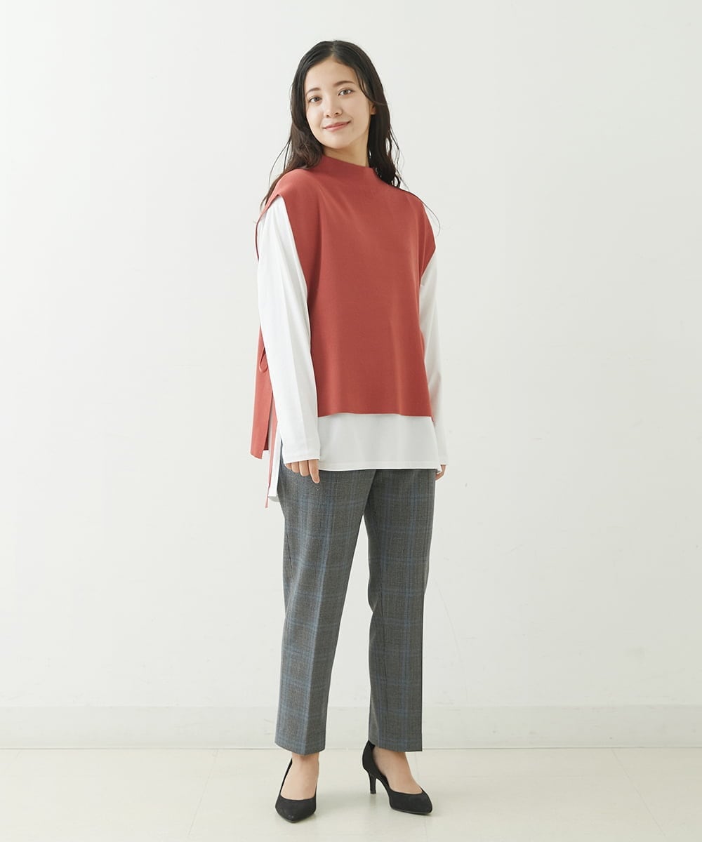 F1LJP36140 MK MICHEL KLEIN(小さいサイズ)(メゾン ドゥ サンク) 【小さいサイズ】裏起毛ベーシックテーパードパンツ（無地・チェック）/Comfortシリーズ/洗える ライトグレー（チェック）