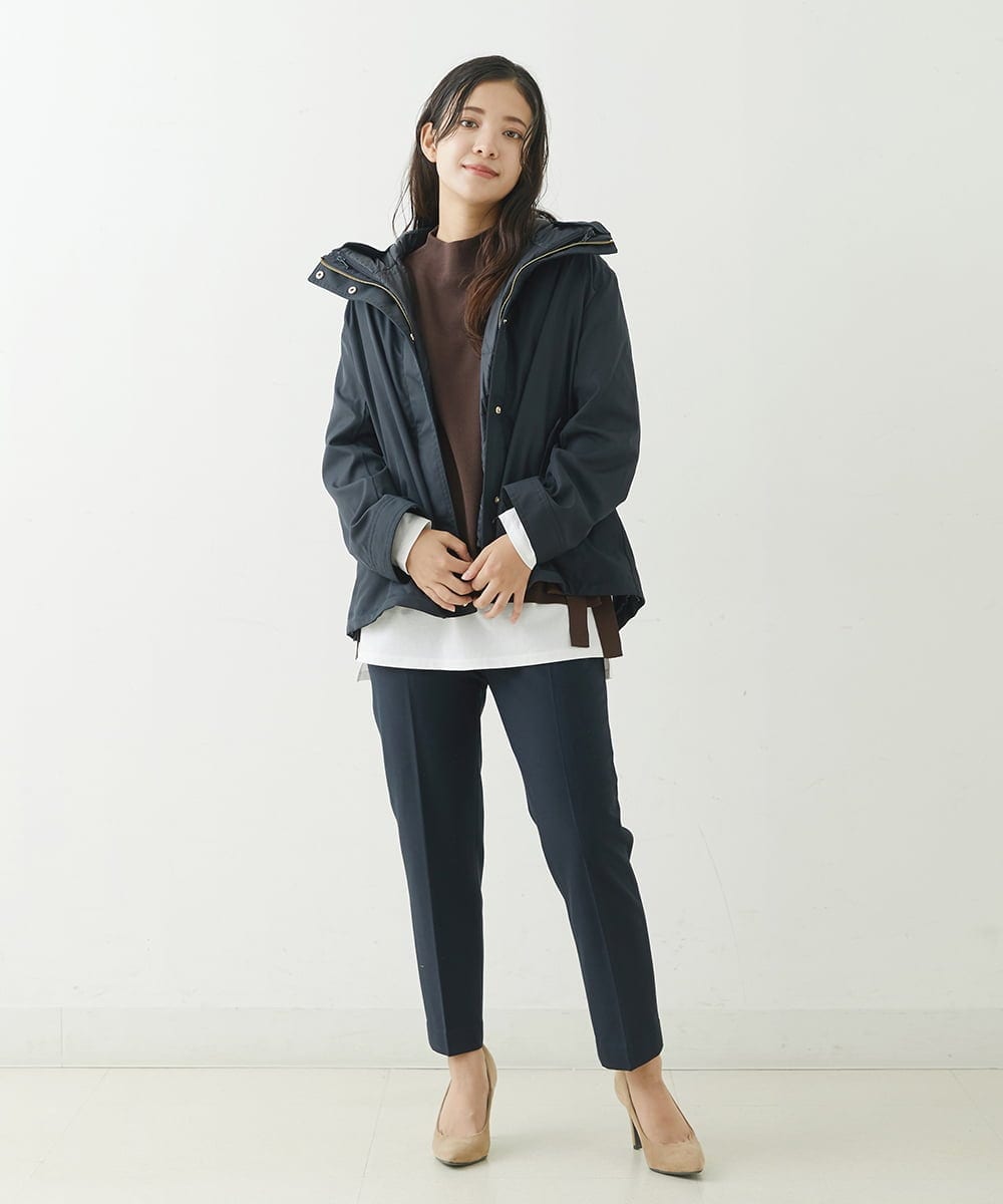 F1LJP36140 MK MICHEL KLEIN(小さいサイズ)(メゾン ドゥ サンク) 【小さいサイズ】裏起毛ベーシックテーパードパンツ（無地・チェック）/Comfortシリーズ/洗える ライトグレー（チェック）