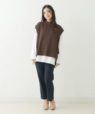 F1LJP36140 MK MICHEL KLEIN(小さいサイズ)(メゾン ドゥ サンク) 【小さいサイズ】裏起毛ベーシックテーパードパンツ（無地・チェック）/Comfortシリーズ/洗える ライトグレー（チェック）