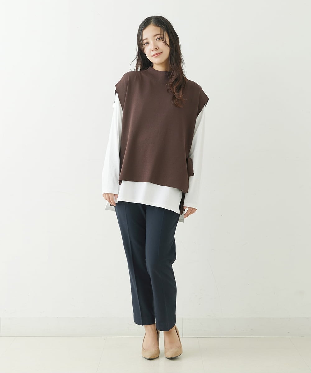 F1LJP36140 MK MICHEL KLEIN(小さいサイズ)(メゾン ドゥ サンク) 【小さいサイズ】裏起毛ベーシックテーパードパンツ（無地・チェック）/Comfortシリーズ/洗える ライトグレー（チェック）
