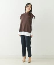 F1LJP36140 MK MICHEL KLEIN(小さいサイズ)(メゾン ドゥ サンク) 【小さいサイズ】裏起毛ベーシックテーパードパンツ（無地・チェック）/Comfortシリーズ/洗える ライトグレー（チェック）