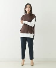 F1LJP36140 MK MICHEL KLEIN(小さいサイズ)(メゾン ドゥ サンク) 【小さいサイズ】裏起毛ベーシックテーパードパンツ（無地・チェック）/Comfortシリーズ/洗える ライトグレー（チェック）
