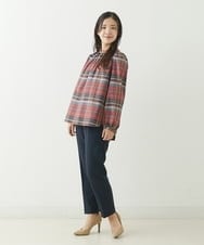 F1LJP36140 MK MICHEL KLEIN(小さいサイズ)(メゾン ドゥ サンク) 【小さいサイズ】裏起毛ベーシックテーパードパンツ（無地・チェック）/Comfortシリーズ/洗える ライトグレー（チェック）